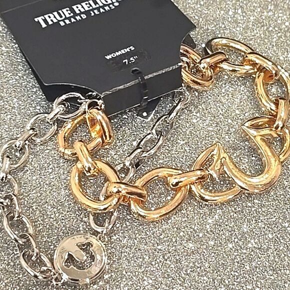 True Religion Setbof 2 Two-Tone Logo Chain Bracelet - Picture 6 of 9